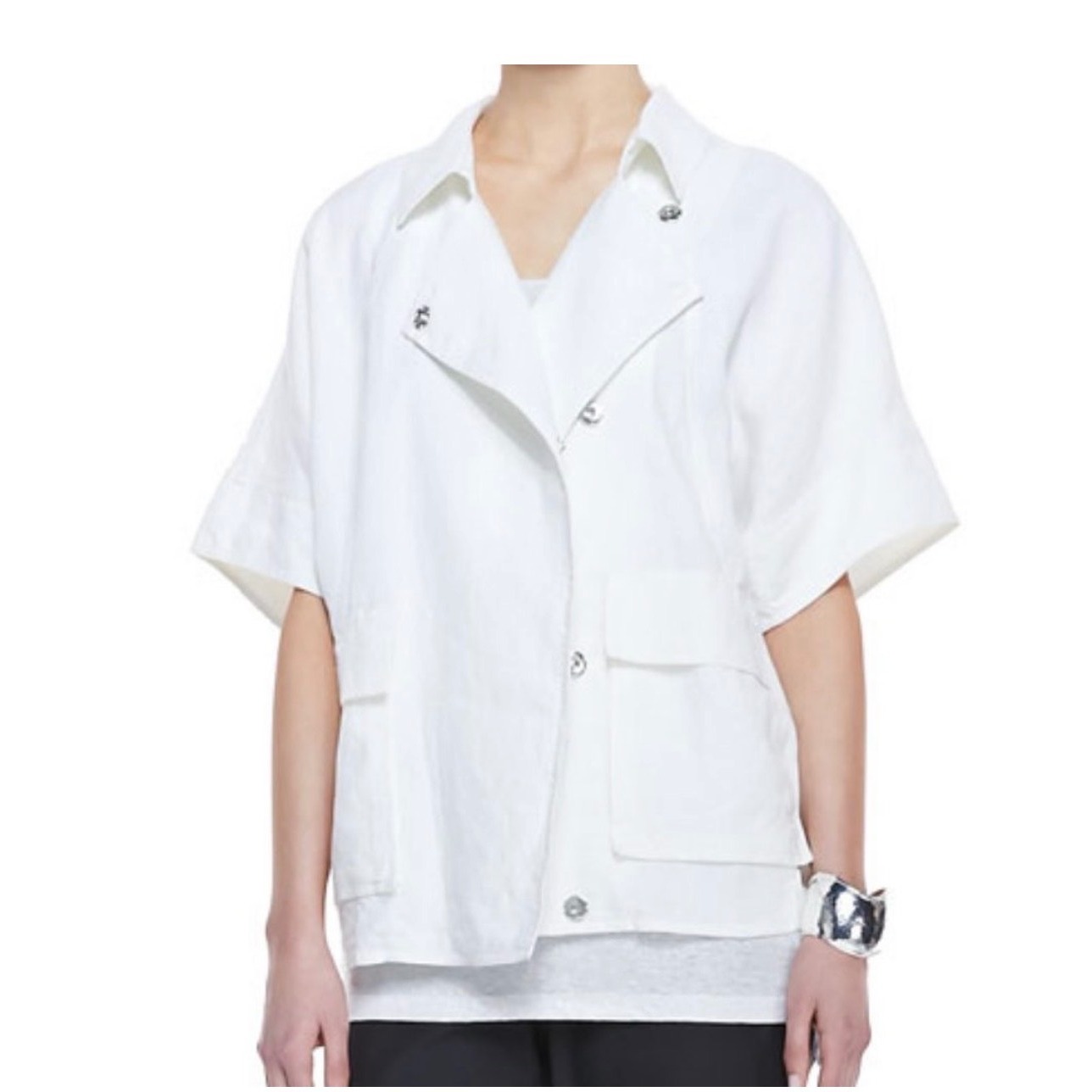 Eileen Fisher Organic Linen Double Breasted Jacket Short Sleeve 3x Quiet Luxury